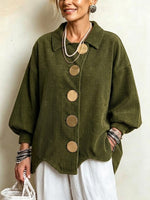 Oversized Corduroy Jacket With Large Lapels And Oversized Metal Buttons