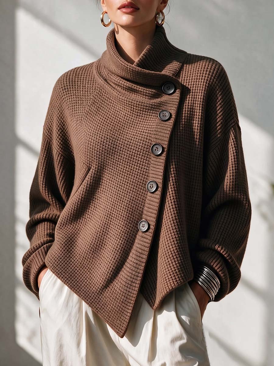 Women's Asymmetrical Button-up Chunky Knit Sweater