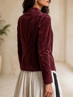 Women's Asymmetrical Button Velvet Draped Collar Jacket