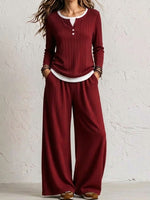 Women's Comfortable, Casual Long-sleeve Top And Pants Loungewear Set