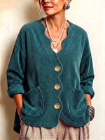 Wavy V-neck Corduroy Jacket