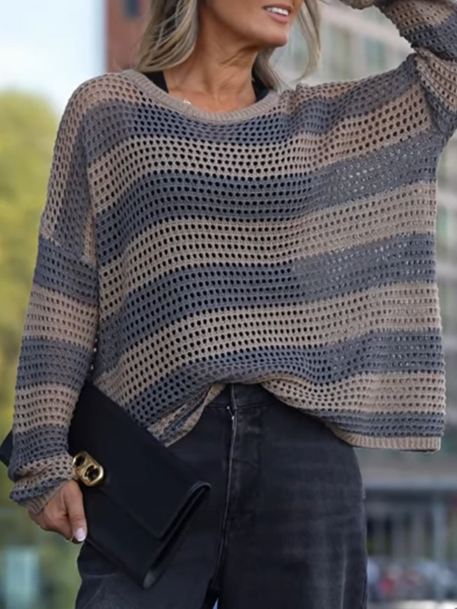 Loose, Cozy, And Casual Striped Open-knit Top