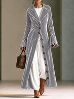 Burgundy Velvet Longline Button-front Duster Coat