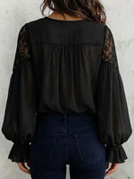 Pleated Shirt With Lace Inserts And Puff Sleeves