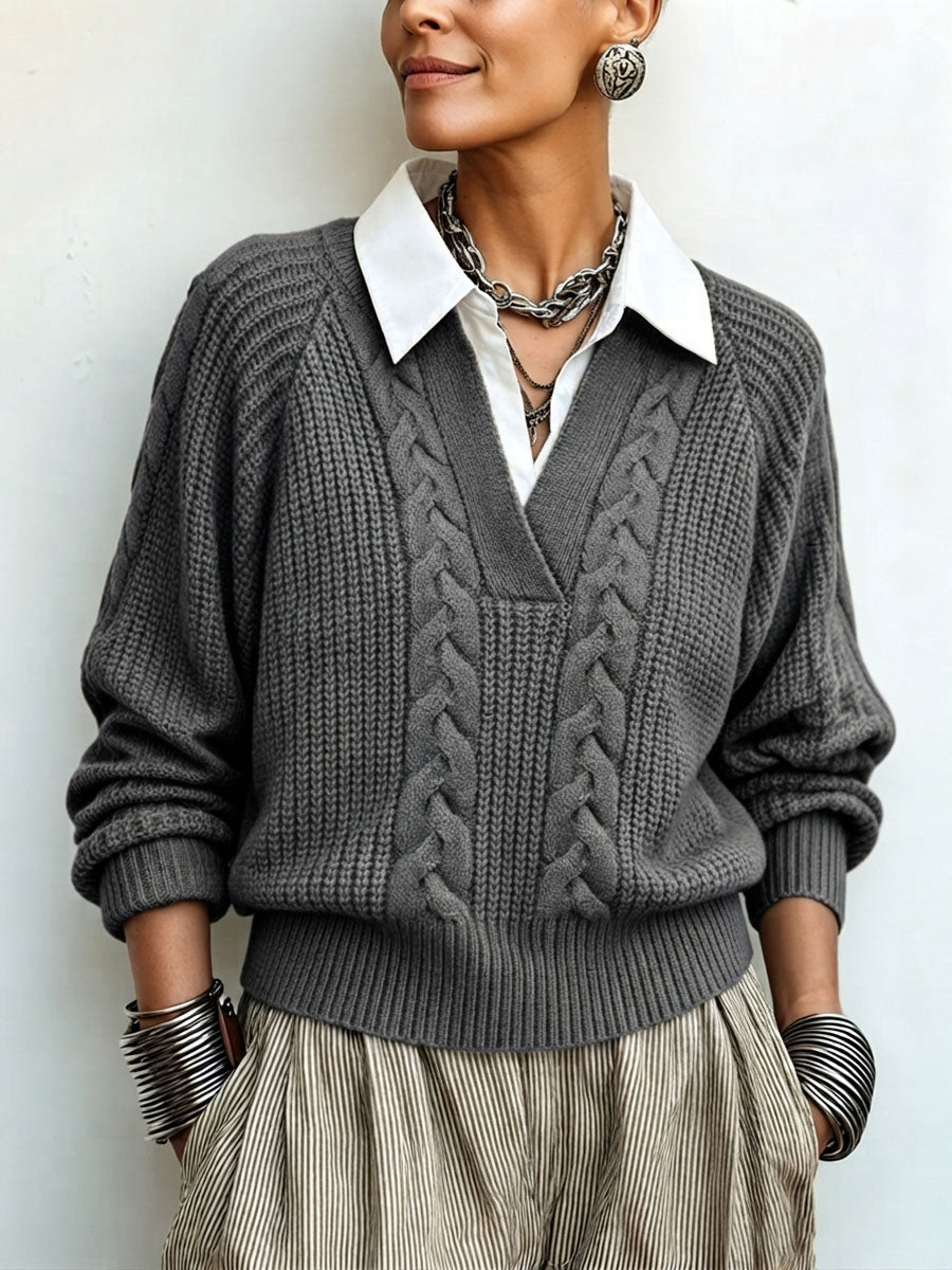Chic False Two-piece Cable-knit Sweater