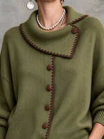 Relaxed Drop Neck Asymmetric Hem Knit Cardigan Sweater
