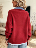 Relaxed Striped Collar Corduroy Pullover Sweatshirt