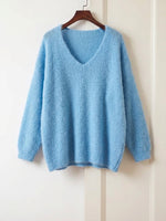 Soft, Loose-fit V-neck Sweater With Lantern Sleeves