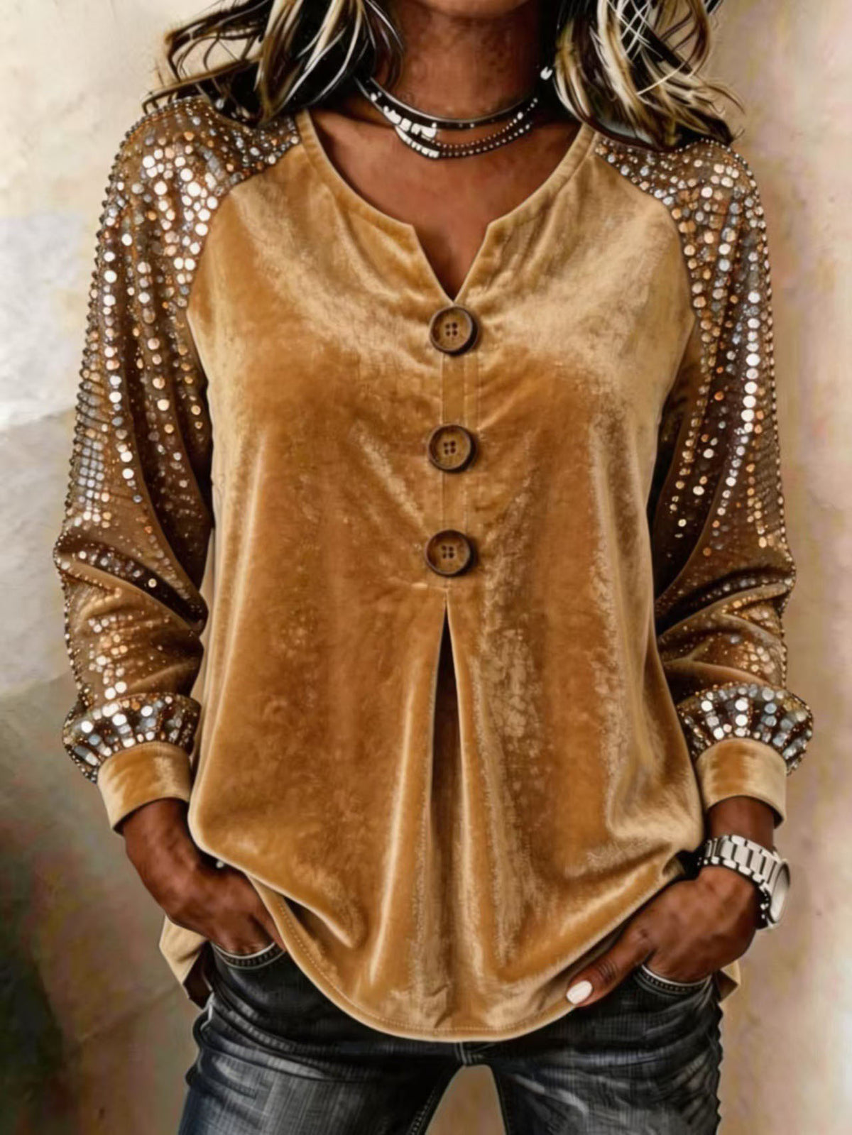 Elegant Shimmering Velvet Blouse Party Dinner