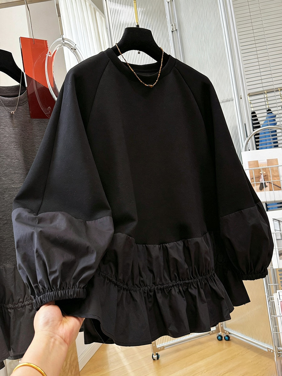 Relaxed-fit Casual Sweatshirt With Paneled Ruffle Hem