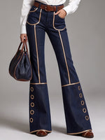 Gilded Piping Flared Denim Trousers
