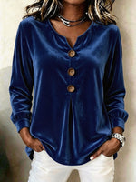 Elegant Soft Velvet Button-down Shirt Top