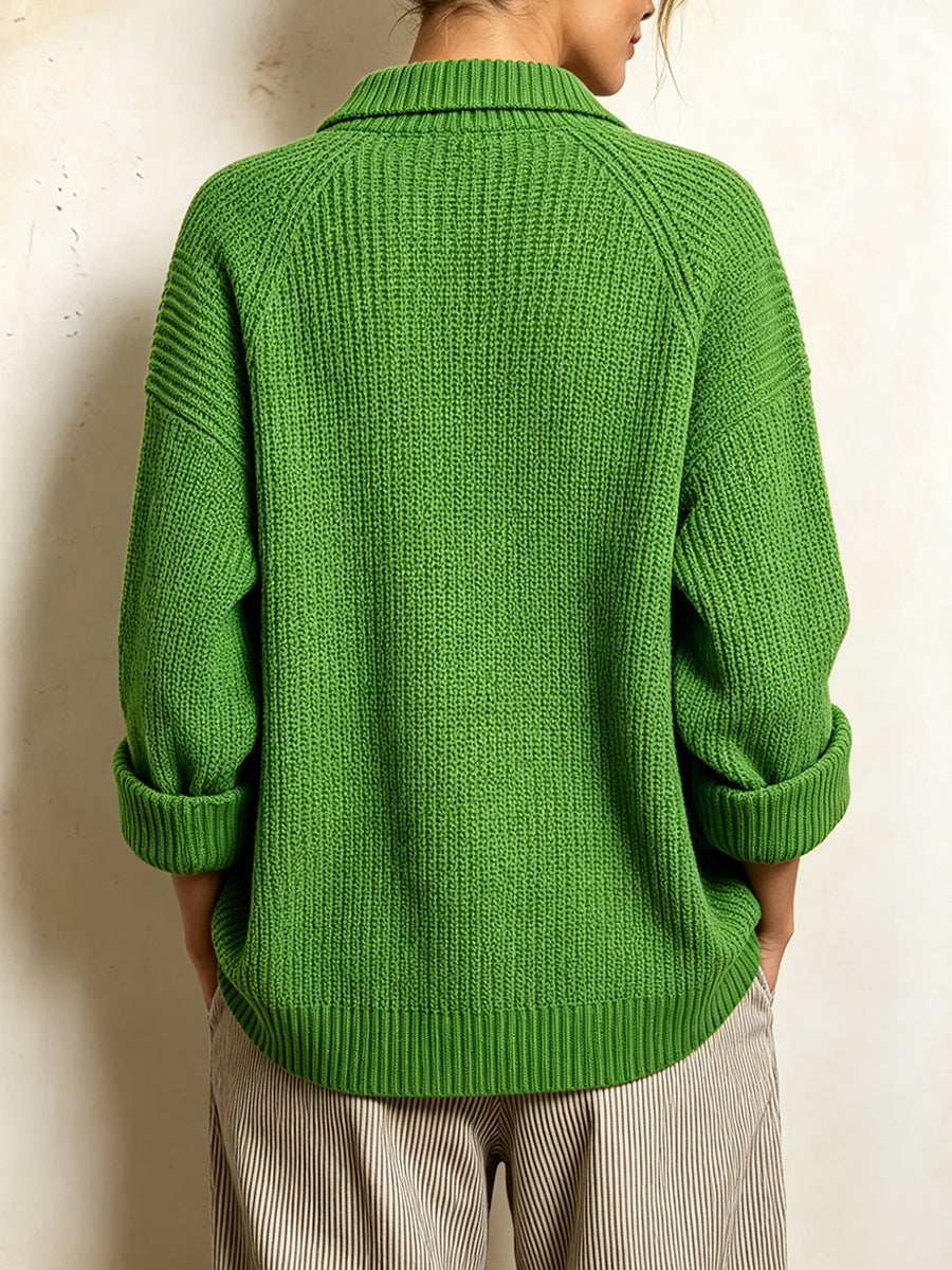 Cozy Ribbed Knit Polo Pullover Sweater