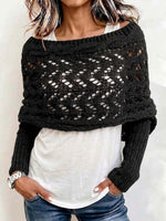 Women's Solid-Color Reversible Long-Sleeve Cut-Out Knit Shawl