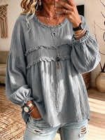 Casual Raw-edge Ruffled Cotton-linen Blend Pleated Top