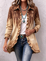 Boho Chic Vintage Feather Floral Ruffle Jacket