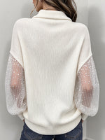 Chic Sheer Tulle-sleeve Mock-neck Knit Top