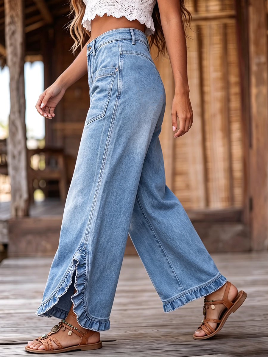 Chic Gold Sequin Sparkle Wide-Leg Trousers
