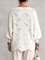Loose-fit Knit Top With V-neck, Lace Inserts, Cut-out Details, And A Wavy Pattern
