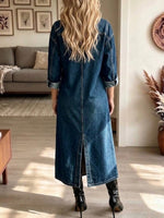 Plaid-paneled Denim Maxi Skirt With Side Slits