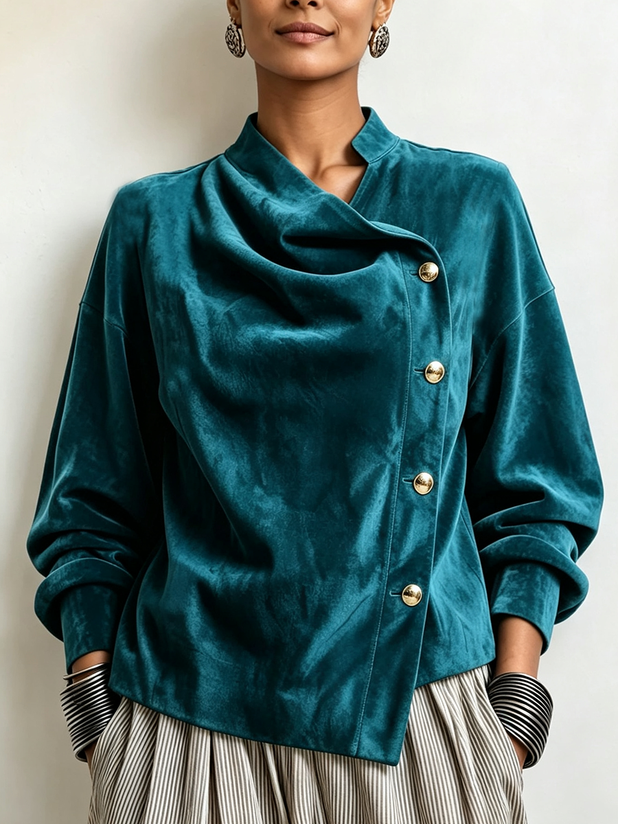 Elegant Chic Asymmetrical Velvet Blouse