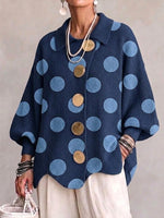 Oversized Polka-dot Knit Cardigan With Large Metal Buttons And Collar