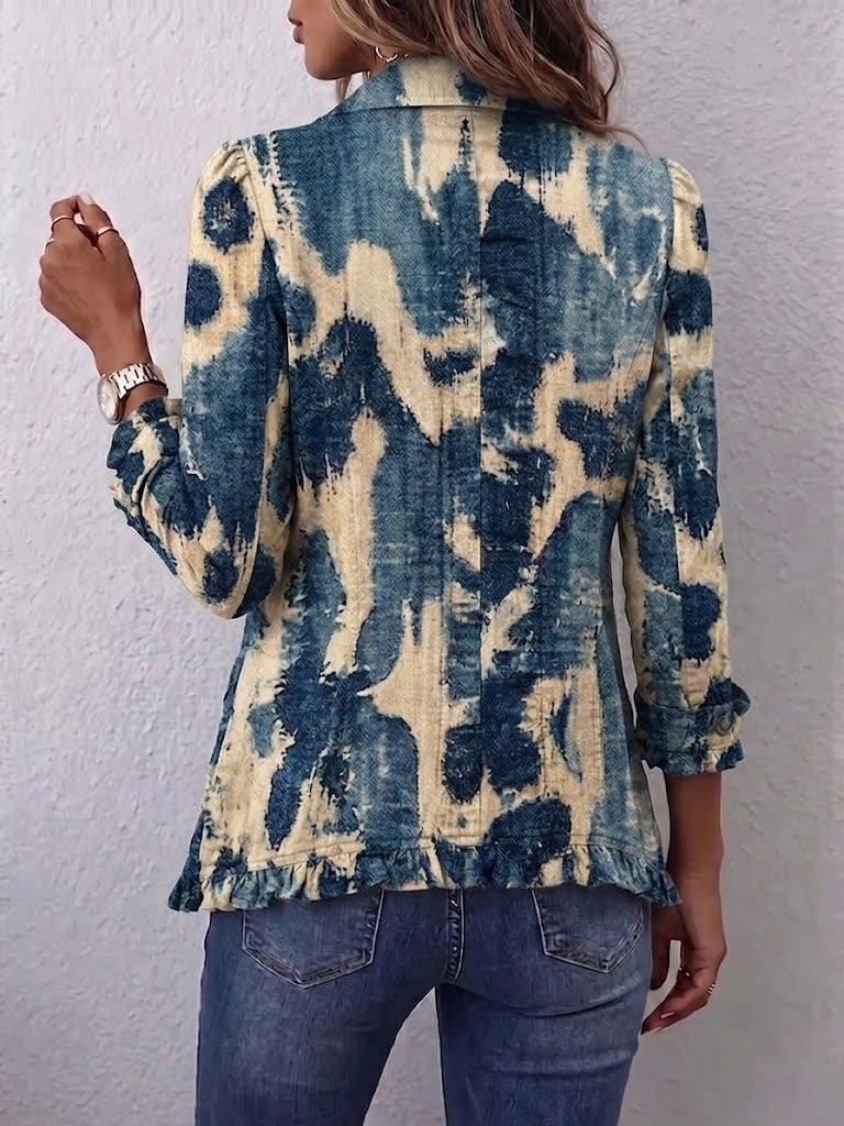 Boho-style Distressed Tie-dye Ruffle Jacket