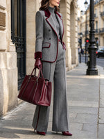 Vintage-inspired Elegant Herringbone Wool-blend Blazer