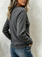 Chic Casual Charcoal Grey Asymmetrical Button-up Sweatshirt