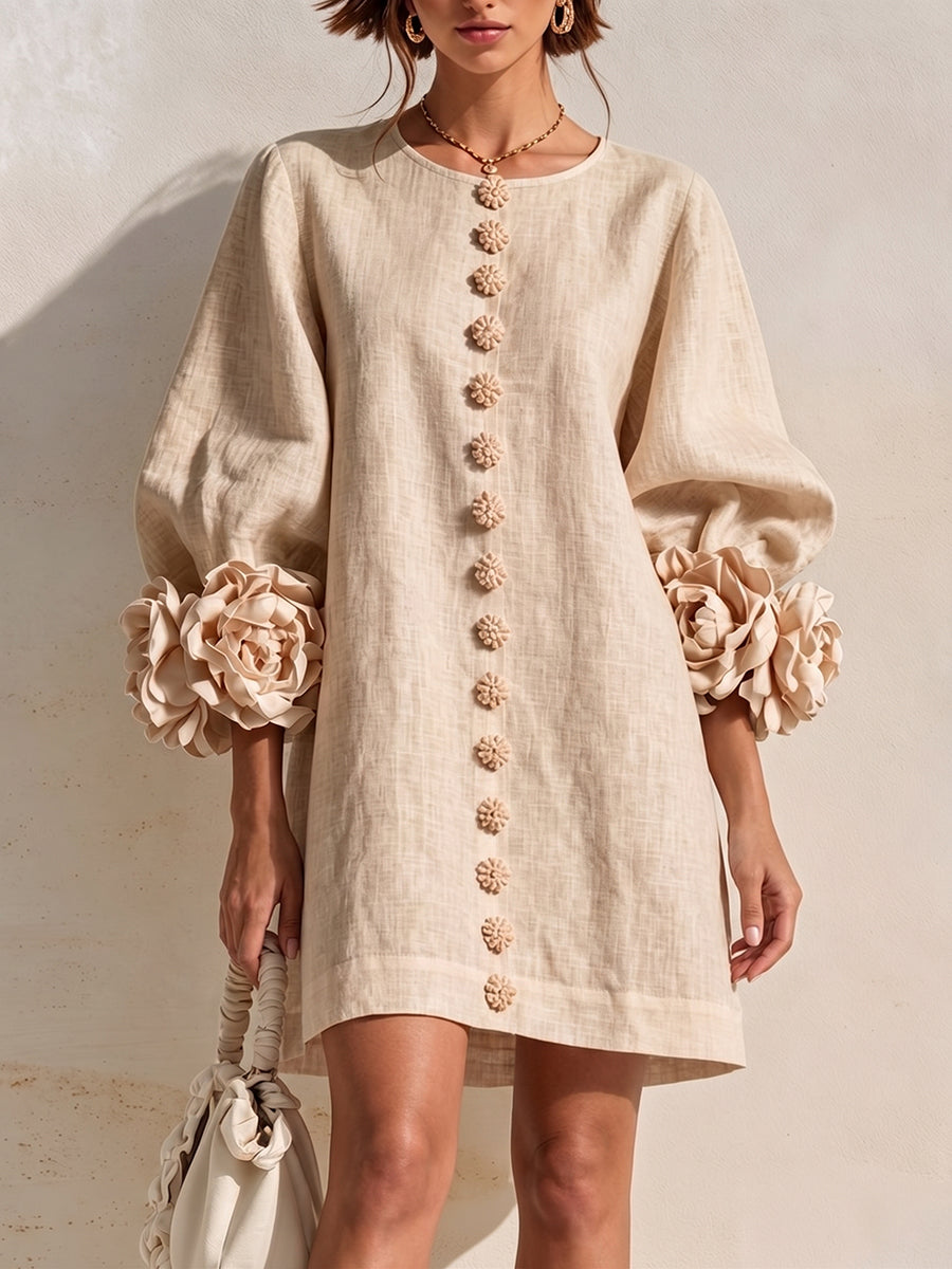 Romantic Blush 3D Floral Sleeve Mini Dress