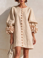 Romantic Blush 3D Floral Sleeve Mini Dress