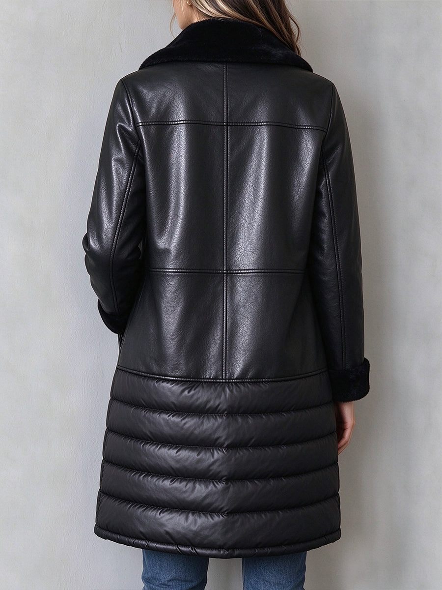 Luxurious Mixed-Media Faux-Leather Coat