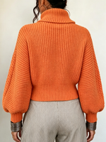 Cozy Vibrant Orange Cable-knit Turtleneck Sweater