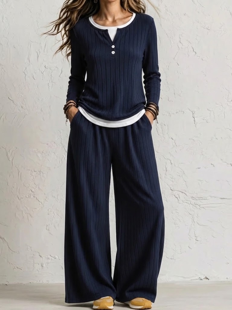 Women's Comfortable, Casual Long-sleeve Top And Pants Loungewear Set