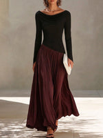 Women's Long-sleeved Casual Loose-fitting Color-blocked Dress With A Ruffled Neckline