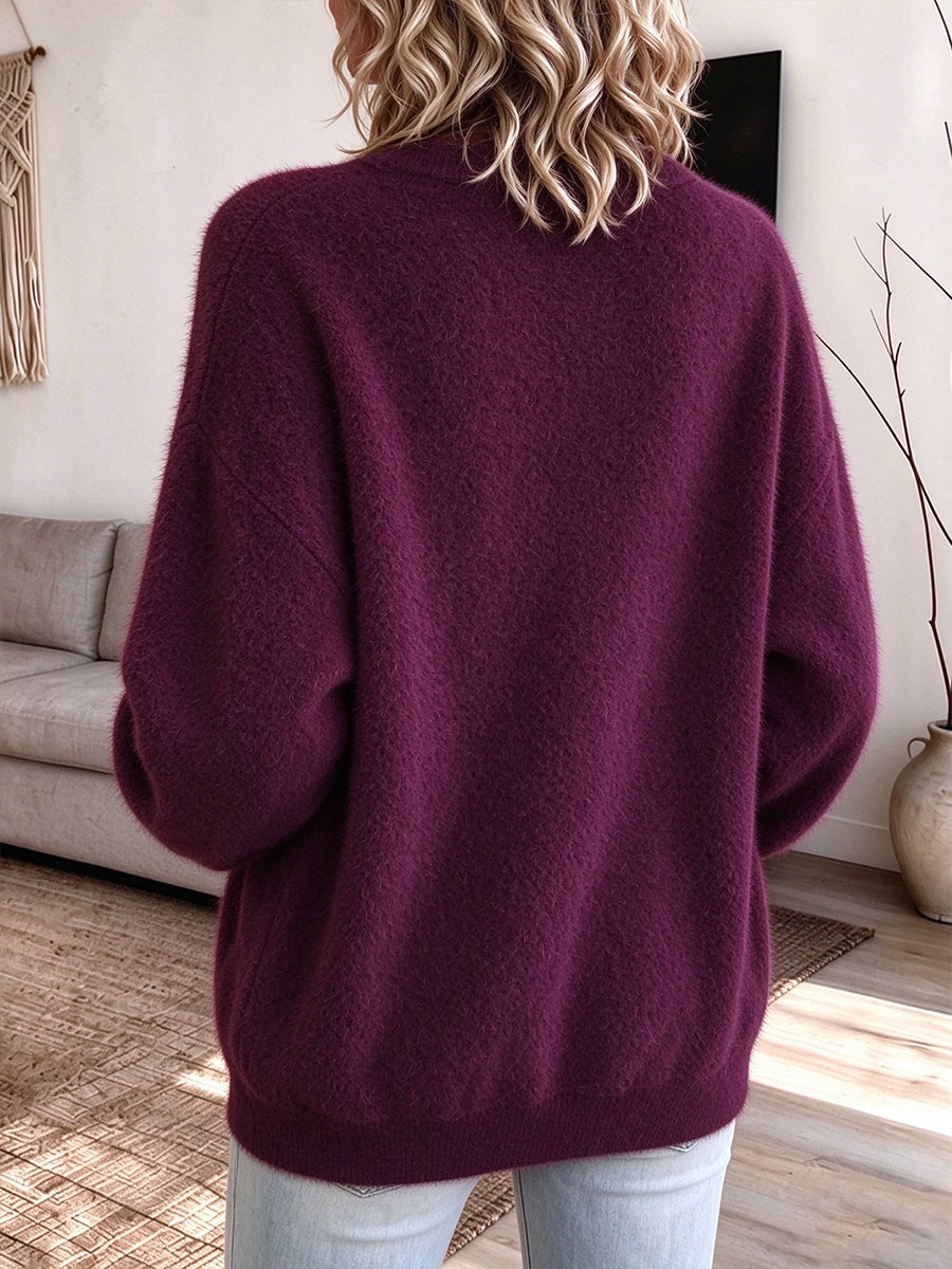 Cozy Bow-Accented Fuzzy Knit Cardigan