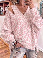 Chic Pink Leopard Asymmetrical V-Neck Top