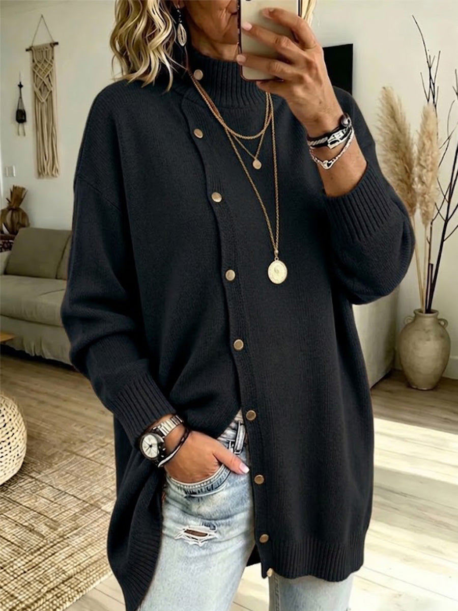 High-neck Button-up Knit Jacket