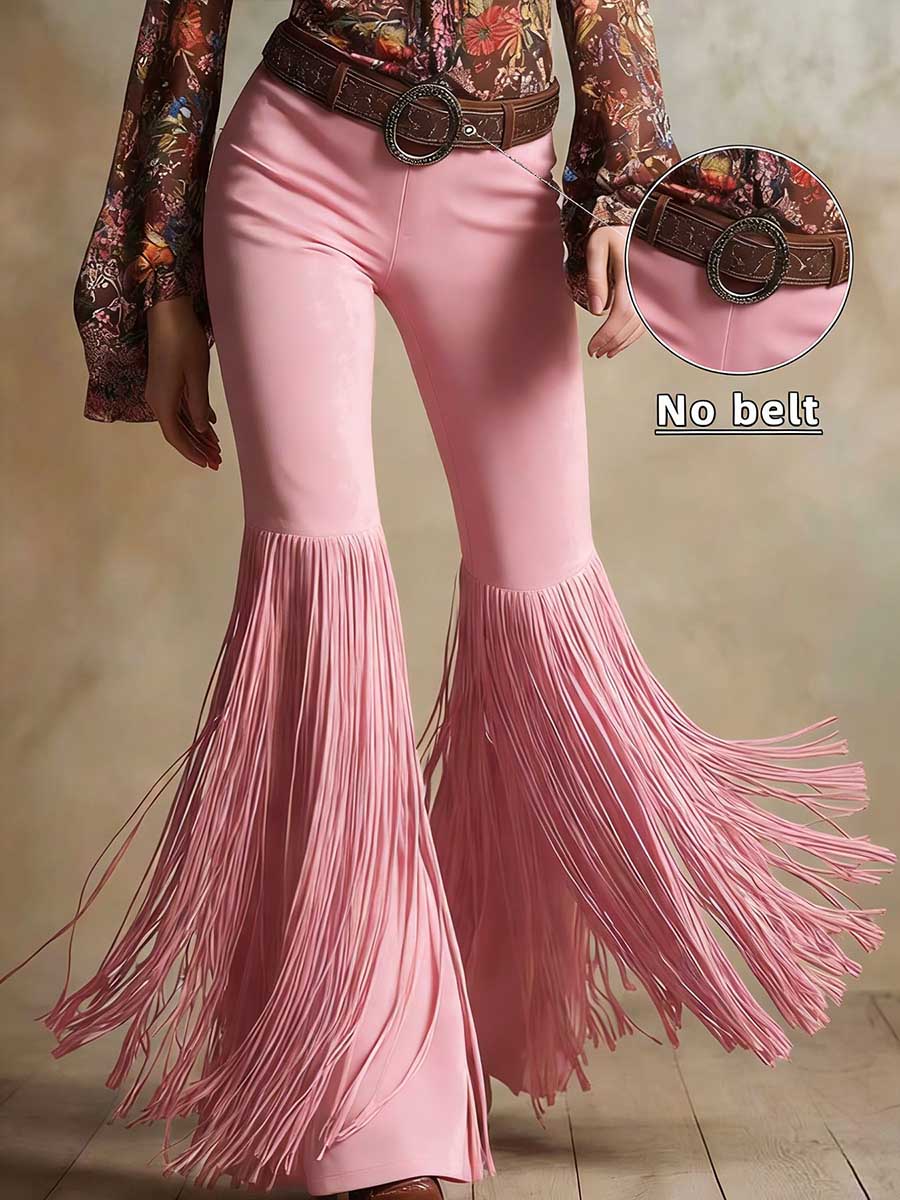 Women's Western Faux Suede Fringe Flare Pants