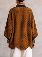 Chic Polka Dot Corduroy Zip-Up Pullover