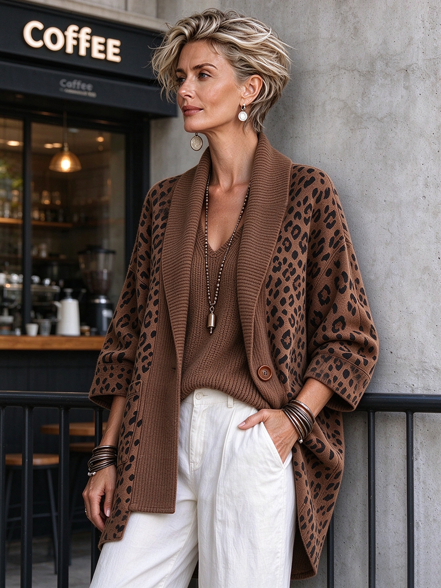 Boho Bold Leopard Knit Patchwork Cardigan