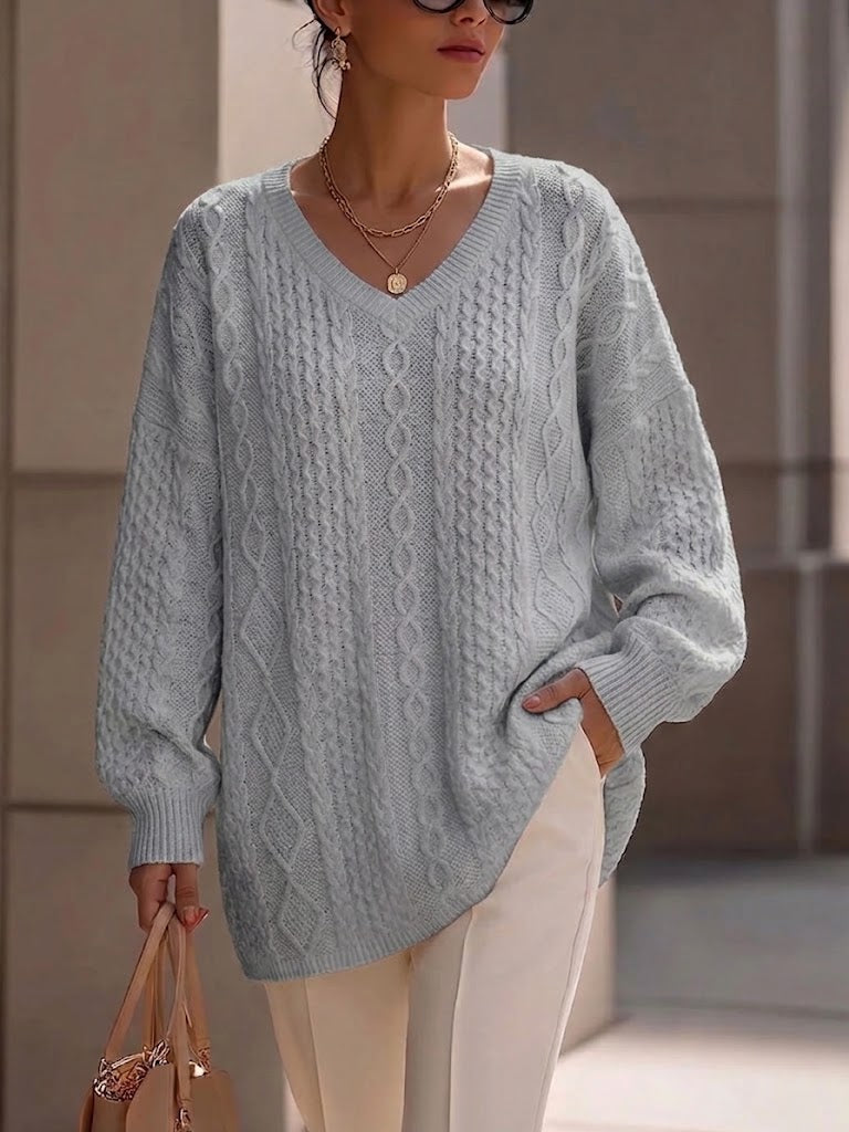 Loose-fit Cable-knit V-neck Sweater