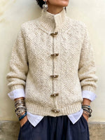 Stand-collar Textured Knit Coat With Toggle Fastenings