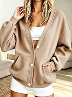 Cozy Oversized Button-Front Sweatshirt Cardigan
