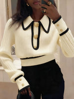 Chic Knit Top With Contrasting Piping