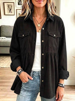 Women's Solid Color Collared Long-sleeved Casual Loose Corduroy Shirt