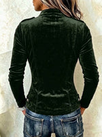 Vintage-style Velvet Jacket With A Stand Collar And Fitted Waist