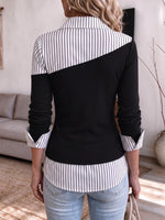 Chic Asymmetric Colorblock Striped Two-In-One Blouse