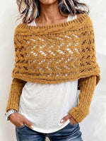 Women's Solid-Color Reversible Long-Sleeve Cut-Out Knit Shawl