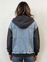 Casual Denim Patchwork Hooded Jacket